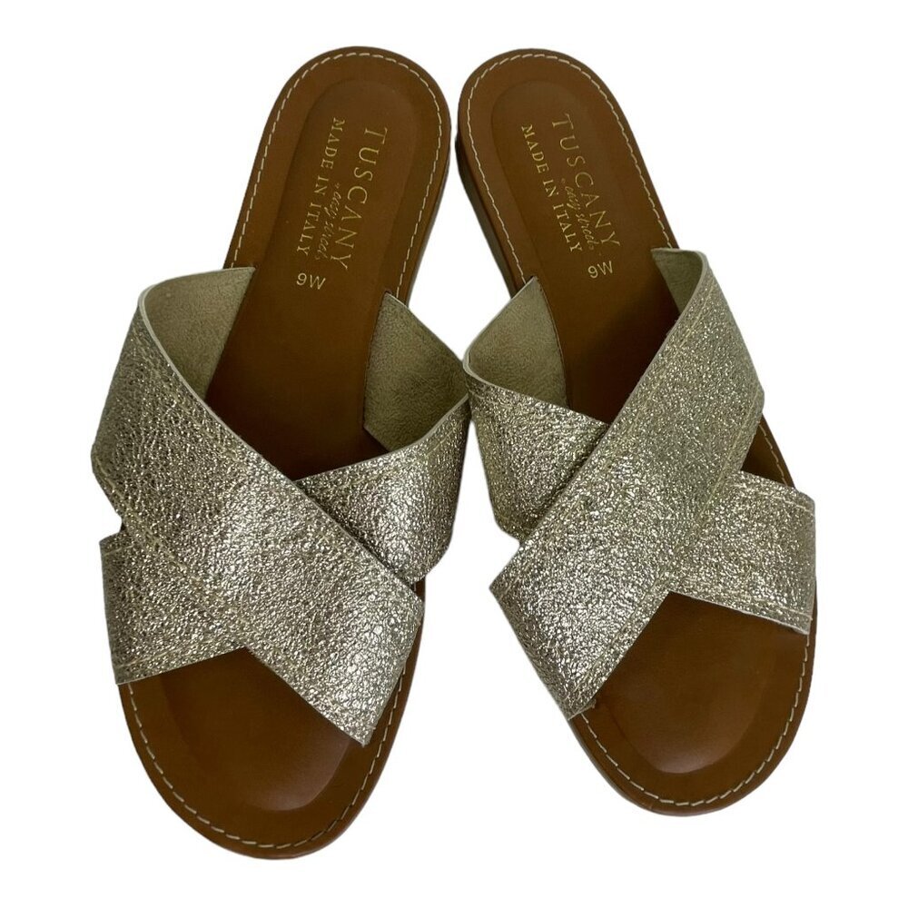 Tuscany Italy Easy Street Gold Sparkly Criss Cross Sandals 9W